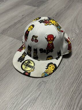 Bape White Superhero Pattern 59FIFTY Fitted Cap